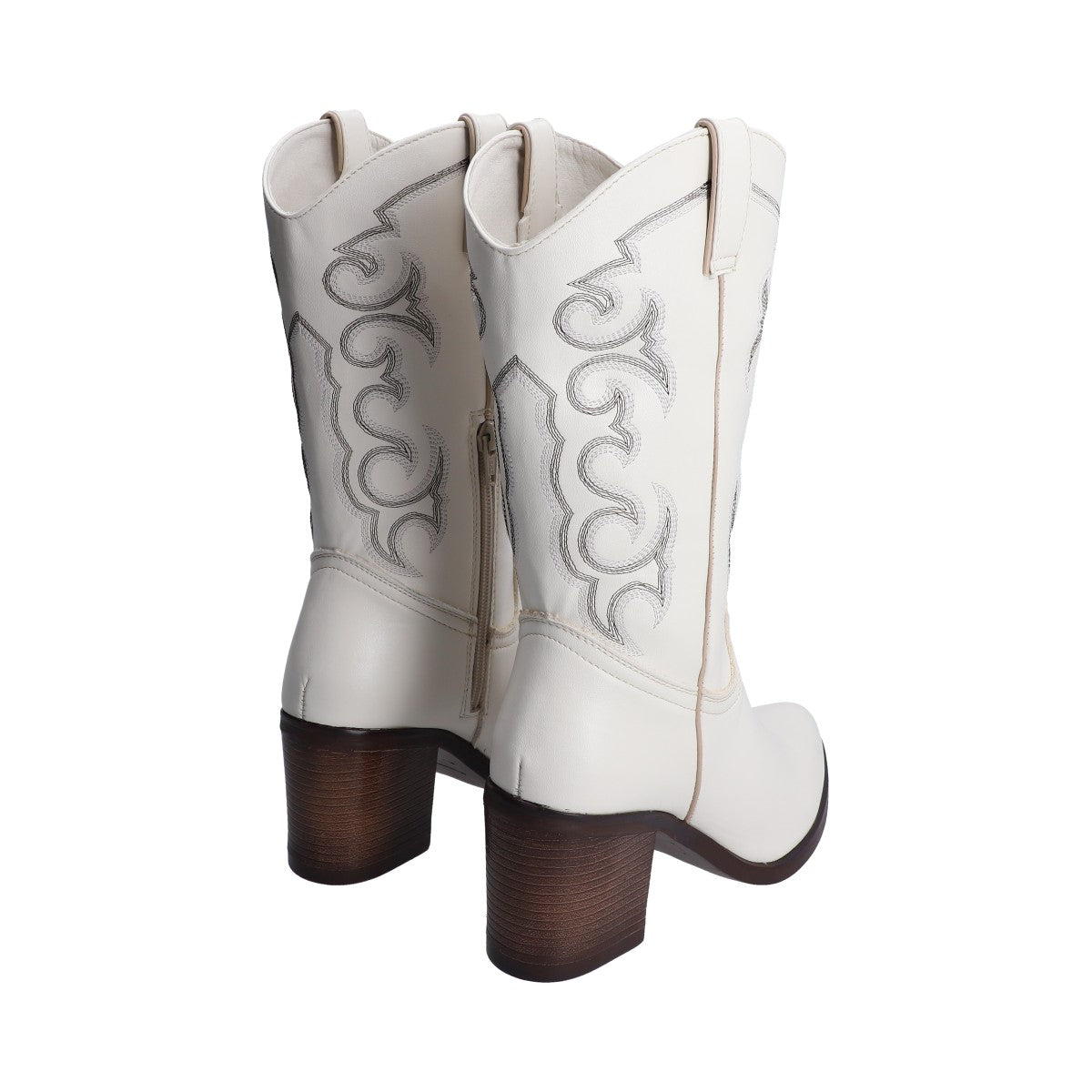 Bota Dama Vaquera Beige Con Bordado