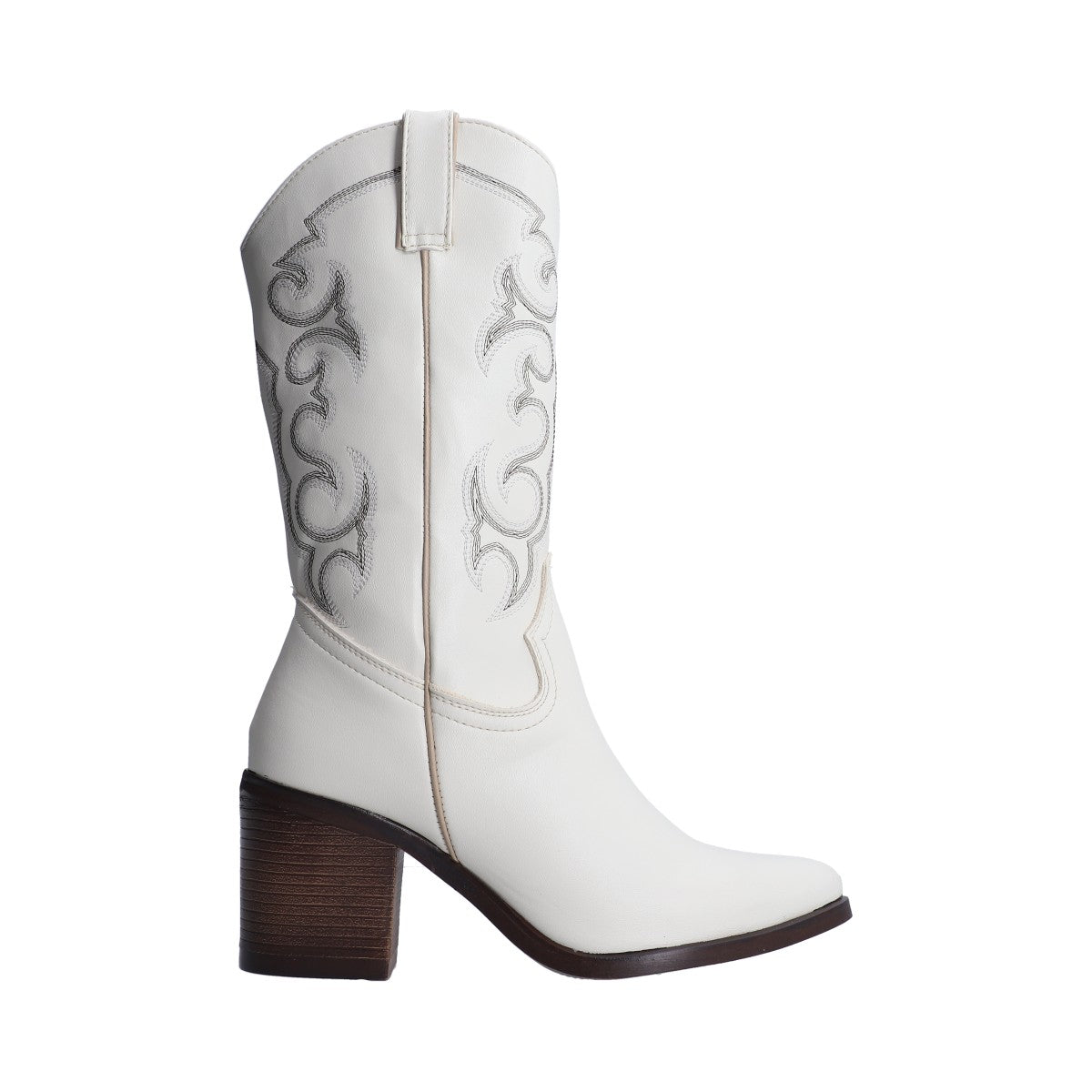 Bota Dama Vaquera Beige Con Bordado