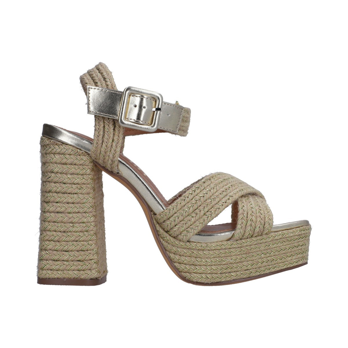 Sandalia Casual Dama Media Plataforma Y Tacón Beige