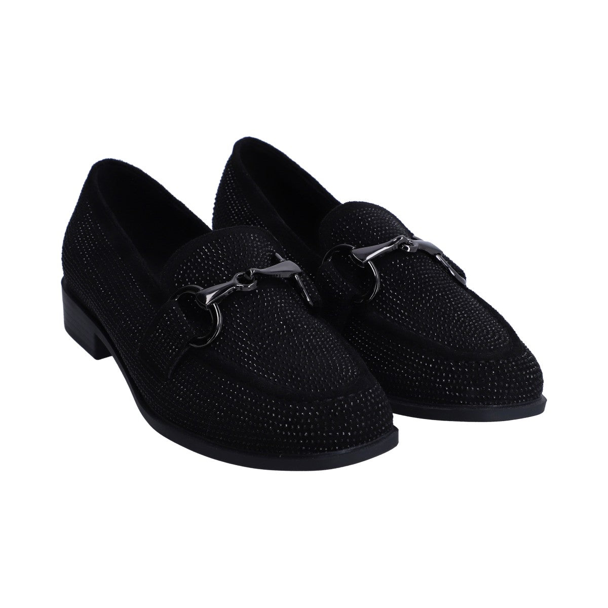 Mocasín Berlin Dama Negro Cristales Y Herraje