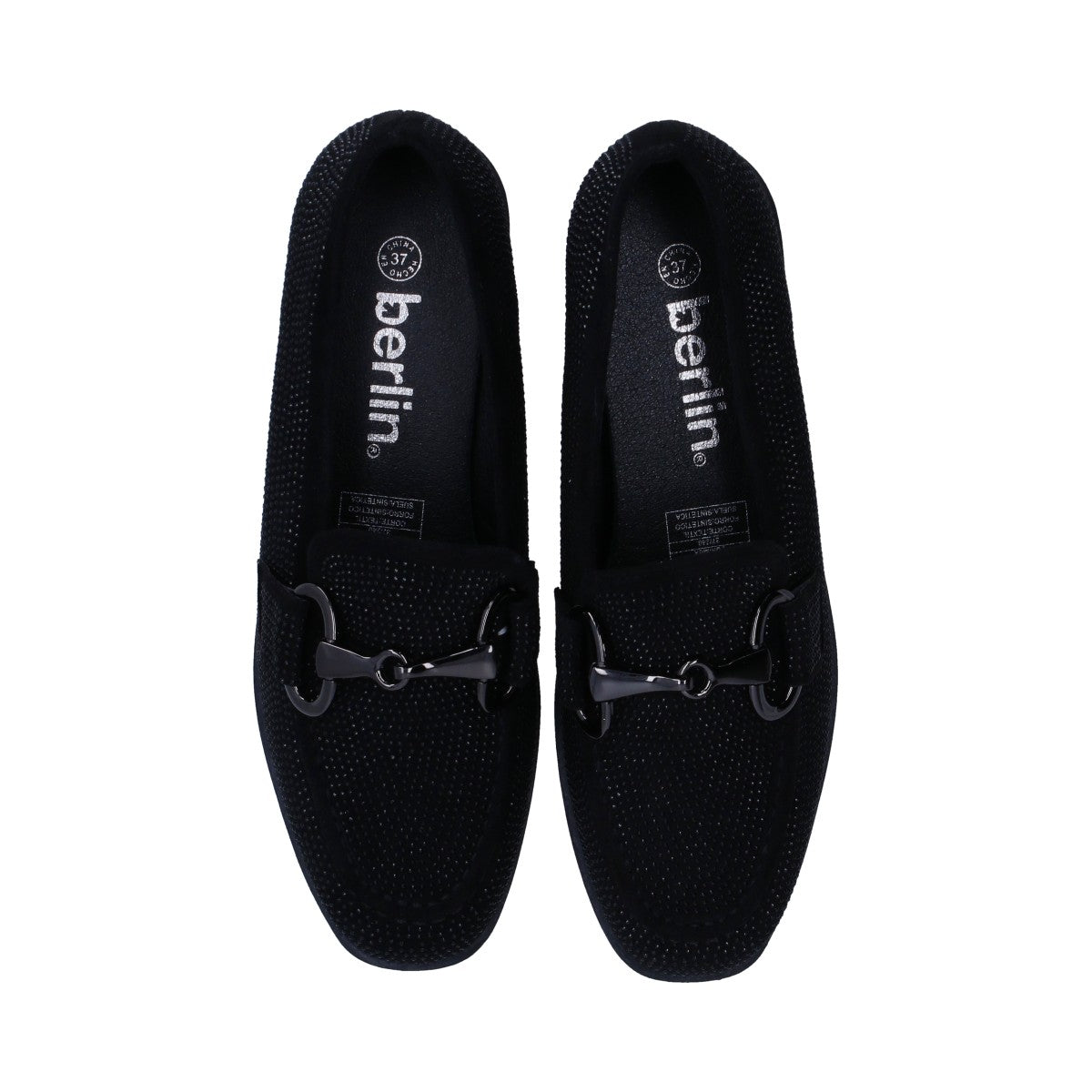 Mocasín Berlin Dama Negro Cristales Y Herraje