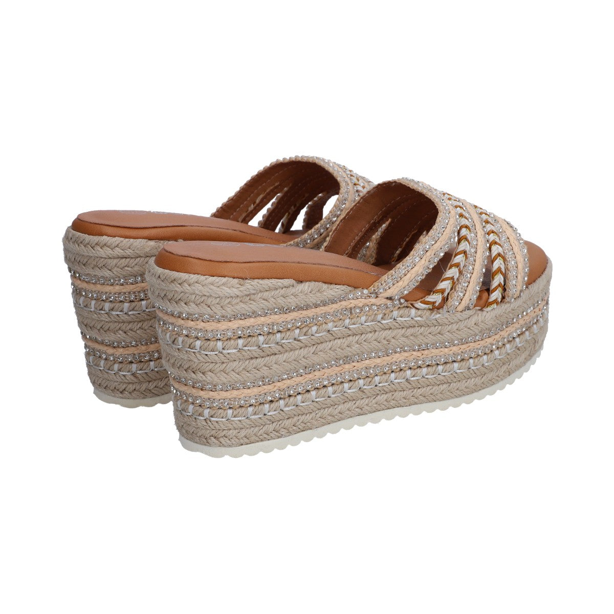 Sandalia Casual Dama Berlin Textil Beige Plataforma Alta