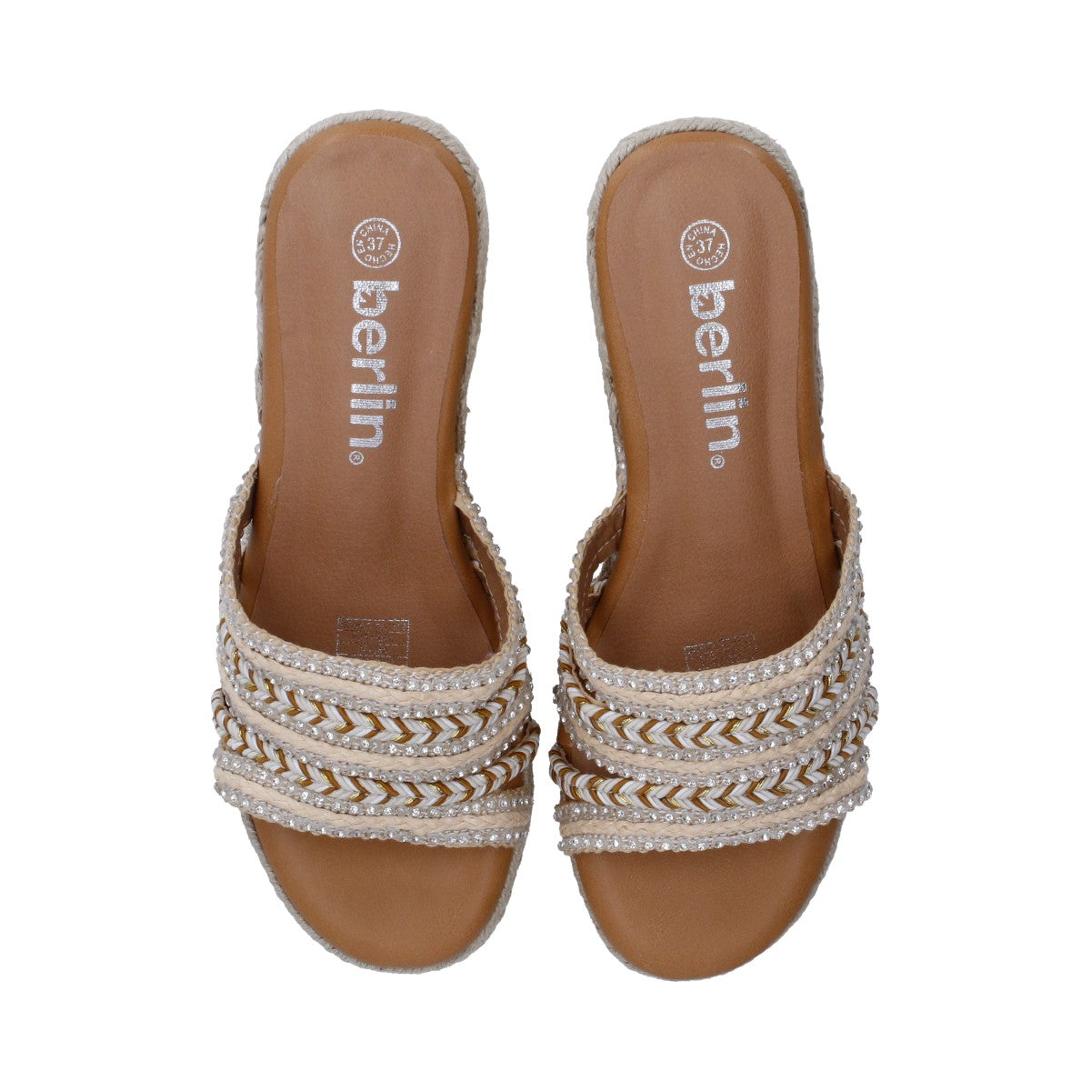 Sandalia Casual Dama Berlin Textil Beige Plataforma Alta
