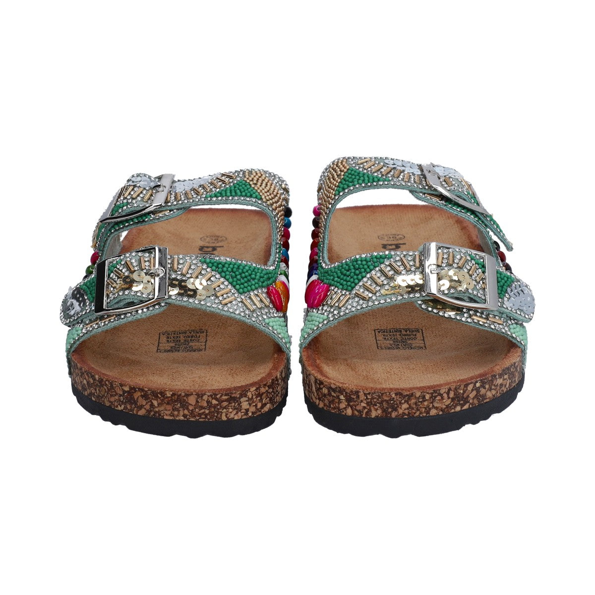 Sandalia Casual Dama Berlin Multicolor Verde Cristales Plata
