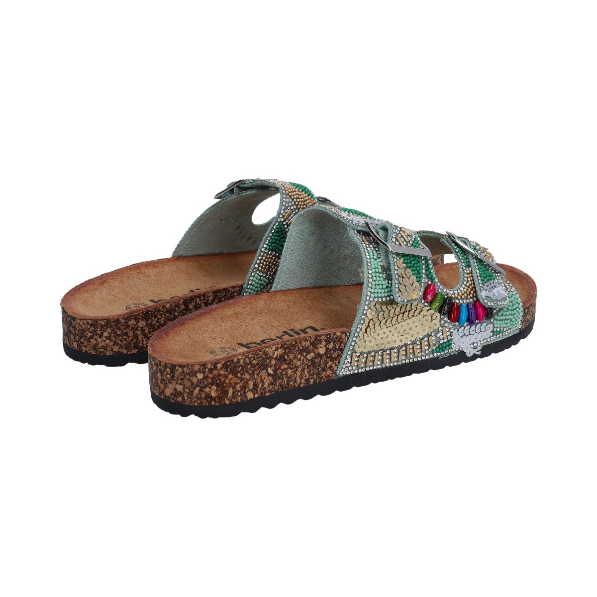 Sandalia Casual Dama Berlin Multicolor Verde Cristales Plata