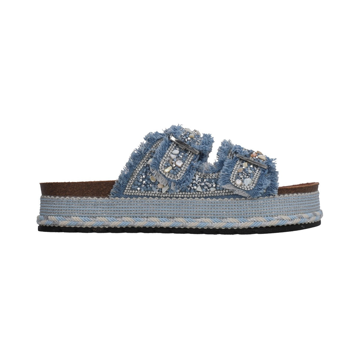 Sandalia Casual Dama Berlin Textil Azul Plataforma Baja