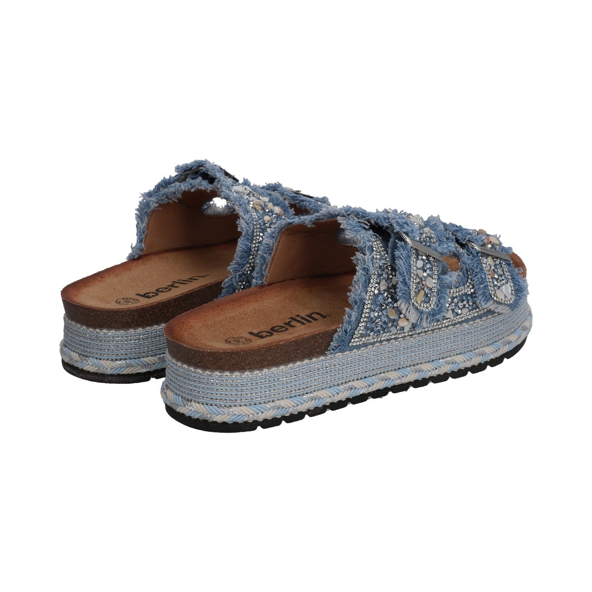 Sandalia Casual Dama Berlin Textil Azul Plataforma Baja
