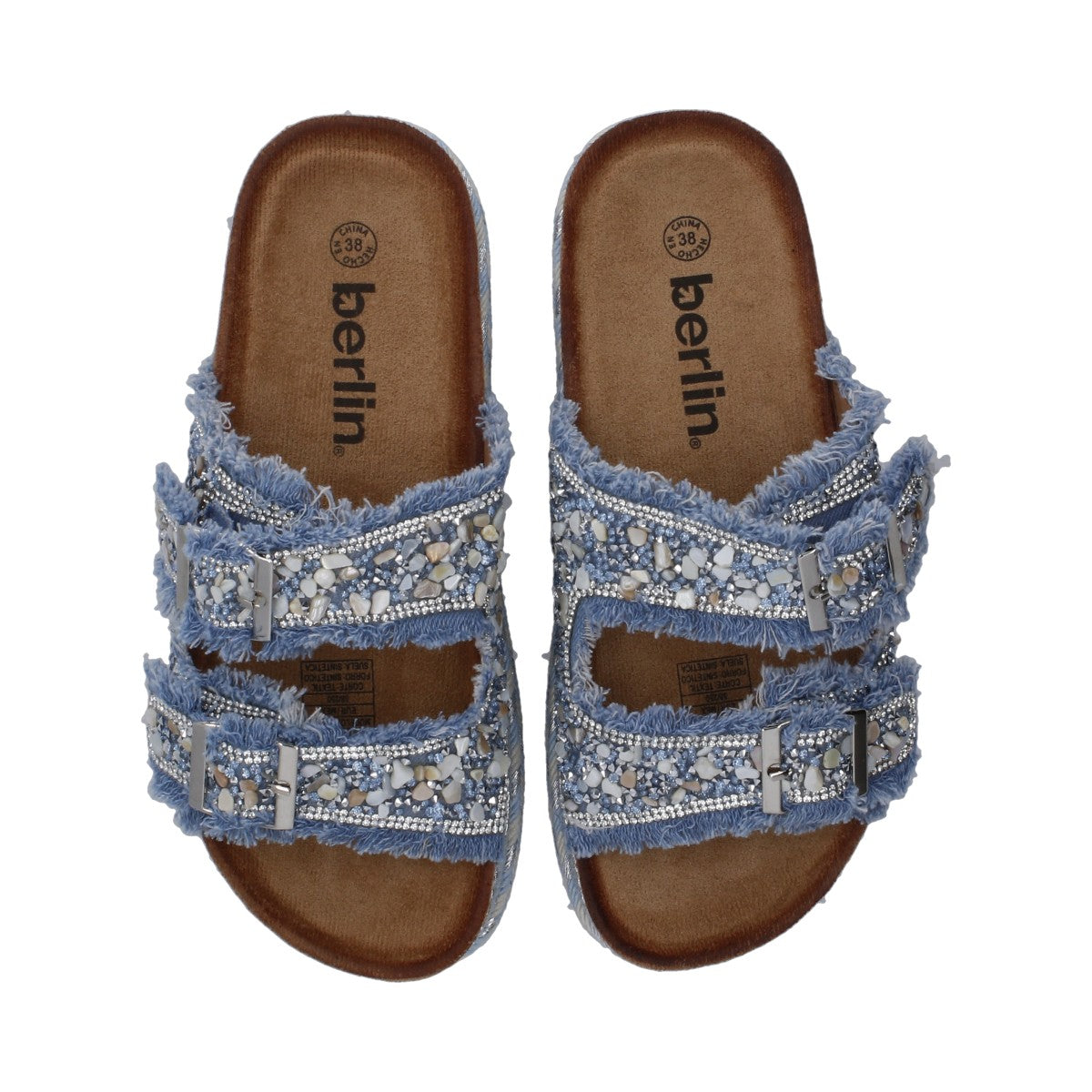 Sandalia Casual Dama Berlin Textil Azul Plataforma Baja