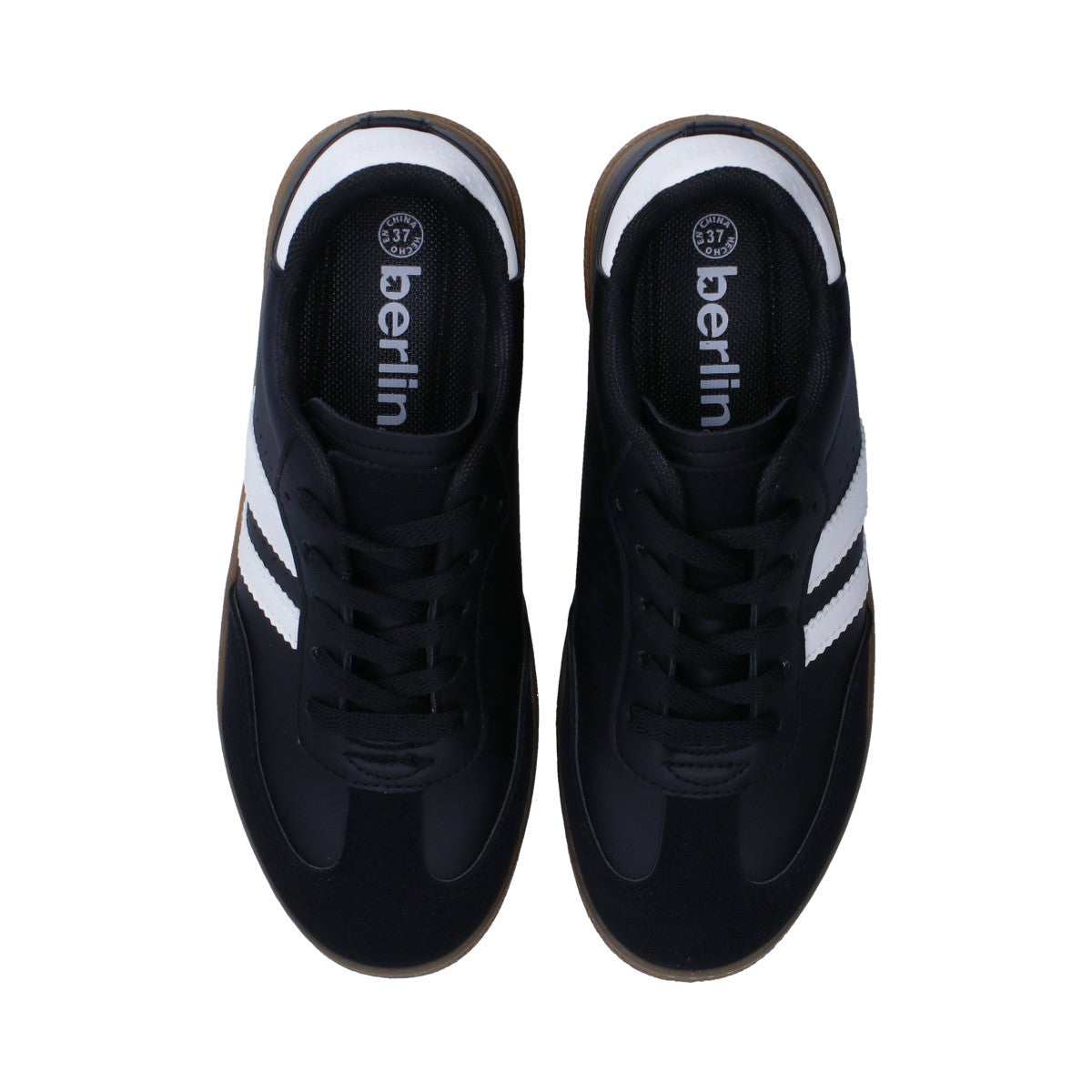 Tenis Dama Casual Berlin Negro Y Blanco Suela Marrón