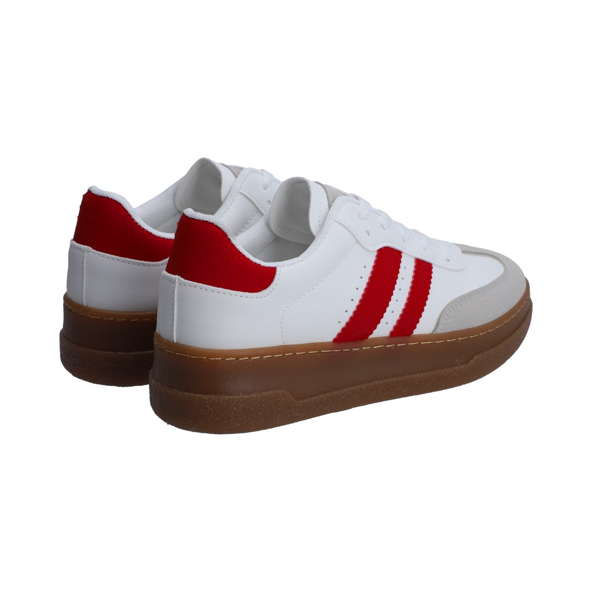 Tenis Dama Casual Berlin Blanco Y Rojo Suela Marrón