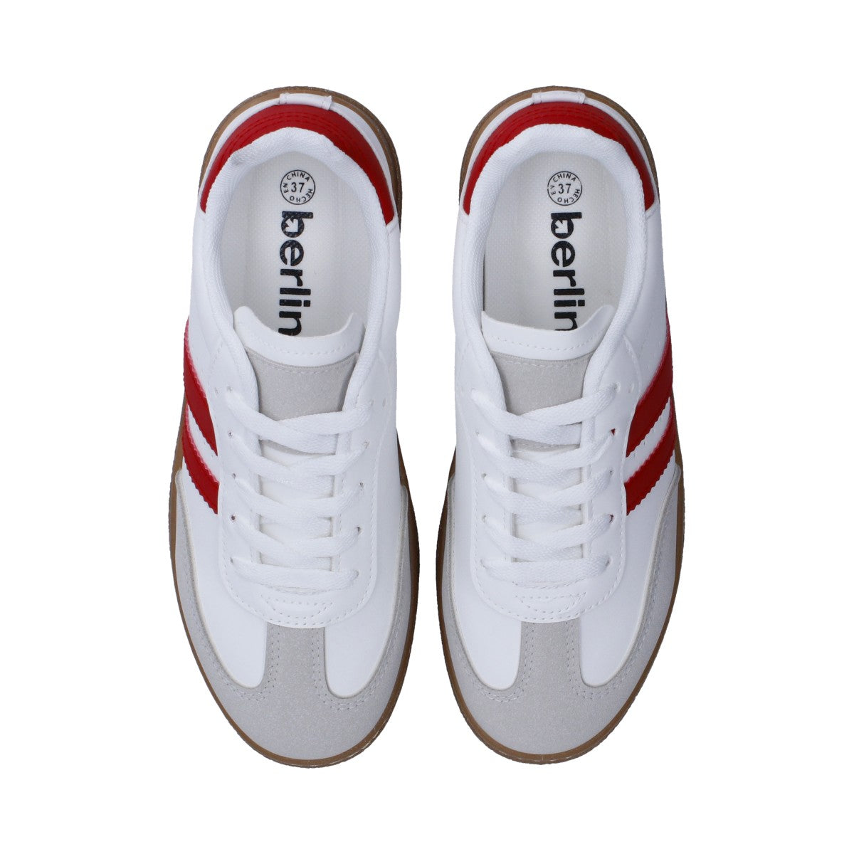 Tenis Dama Casual Berlin Blanco Y Rojo Suela Marrón
