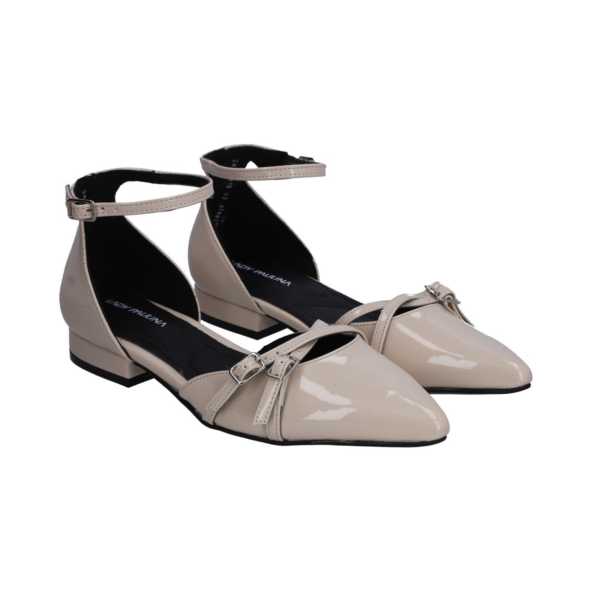 Zapatilla Dama Berlin Charol Hueso Tacón Bajo