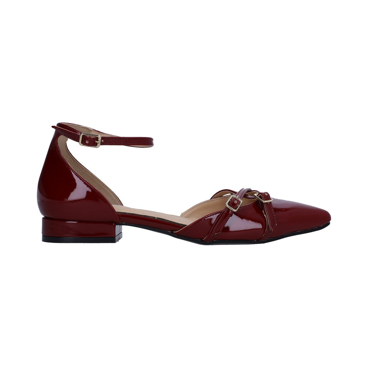 Zapatilla Dama Berlin Charol Vino Tacón Bajo