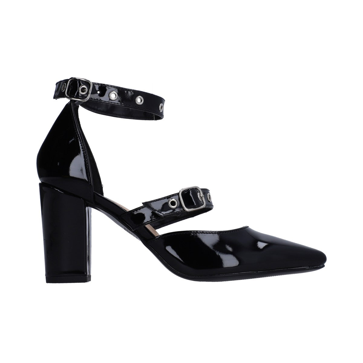 Zapatilla Dama Lady Paulina Charol Negro con Ojillos