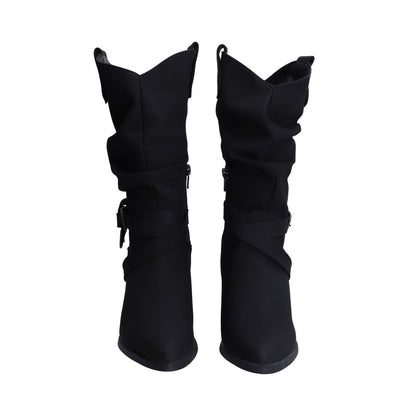 Bota Dama Berlin Negra con Tubo Arrugado