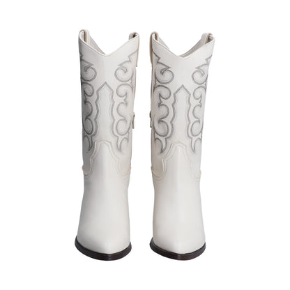 Bota Dama Vaquera Beige Con Bordado