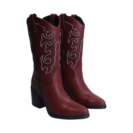 Bota Dama Berlin Vaquera Vino con Bordado