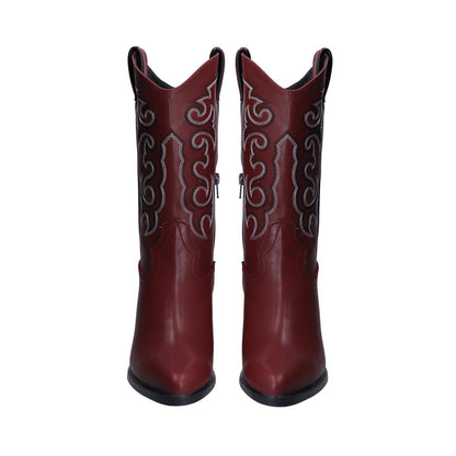 Bota Dama Berlin Vaquera Vino con Bordado