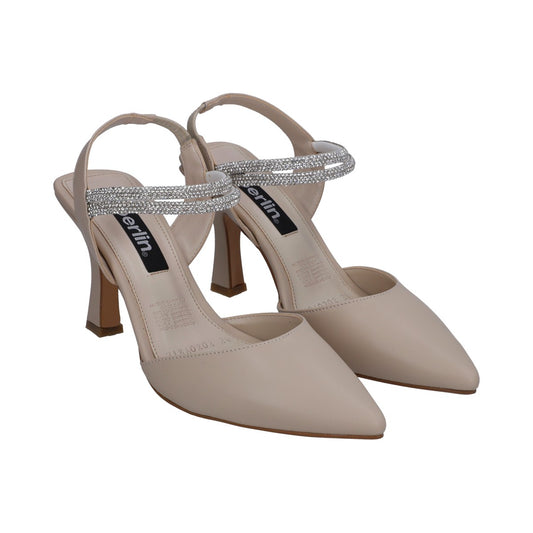 Zapatilla Dama Destalonada Beige Pulsera Tacon Bajo