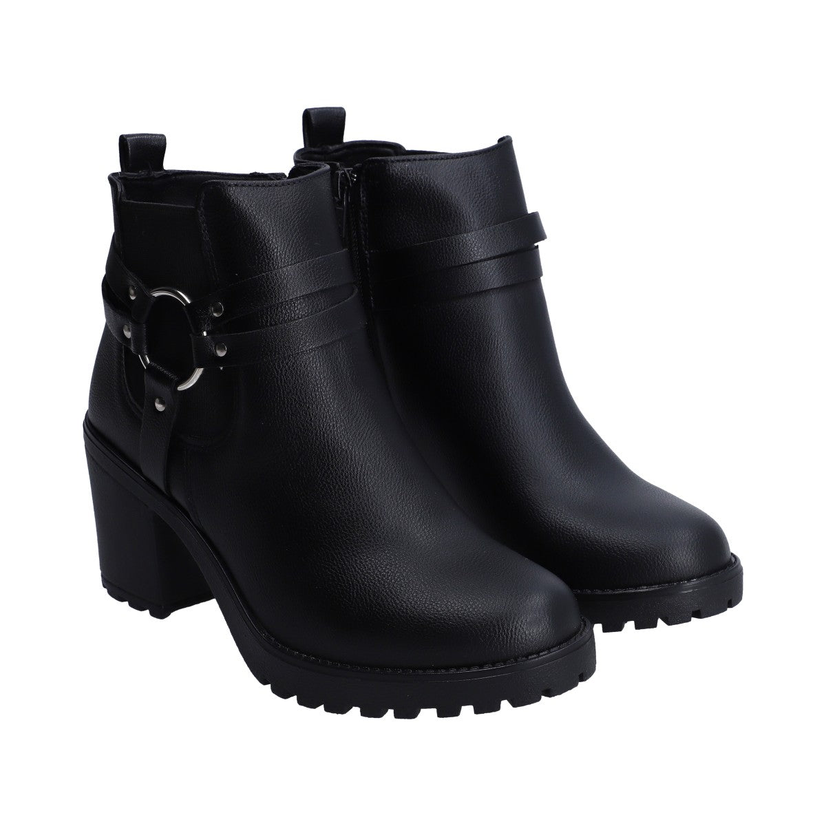 Botin Dama Berlin Sint Negro Con Arnes Metalico Plata