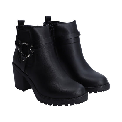 Botin Dama Berlin Sint Negro Con Arnes Metalico Plata