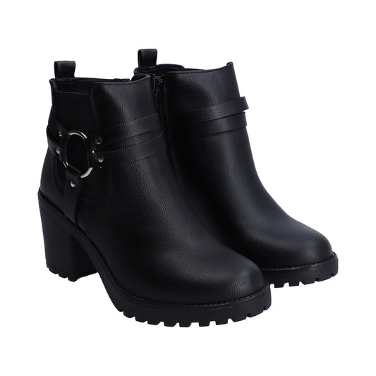 Botin Dama Berlin Sint Negro Con Arnes Metalico Plata
