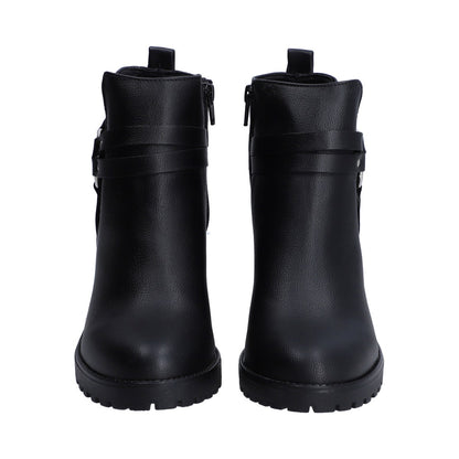 Botin Dama Berlin Sint Negro Con Arnes Metalico Plata