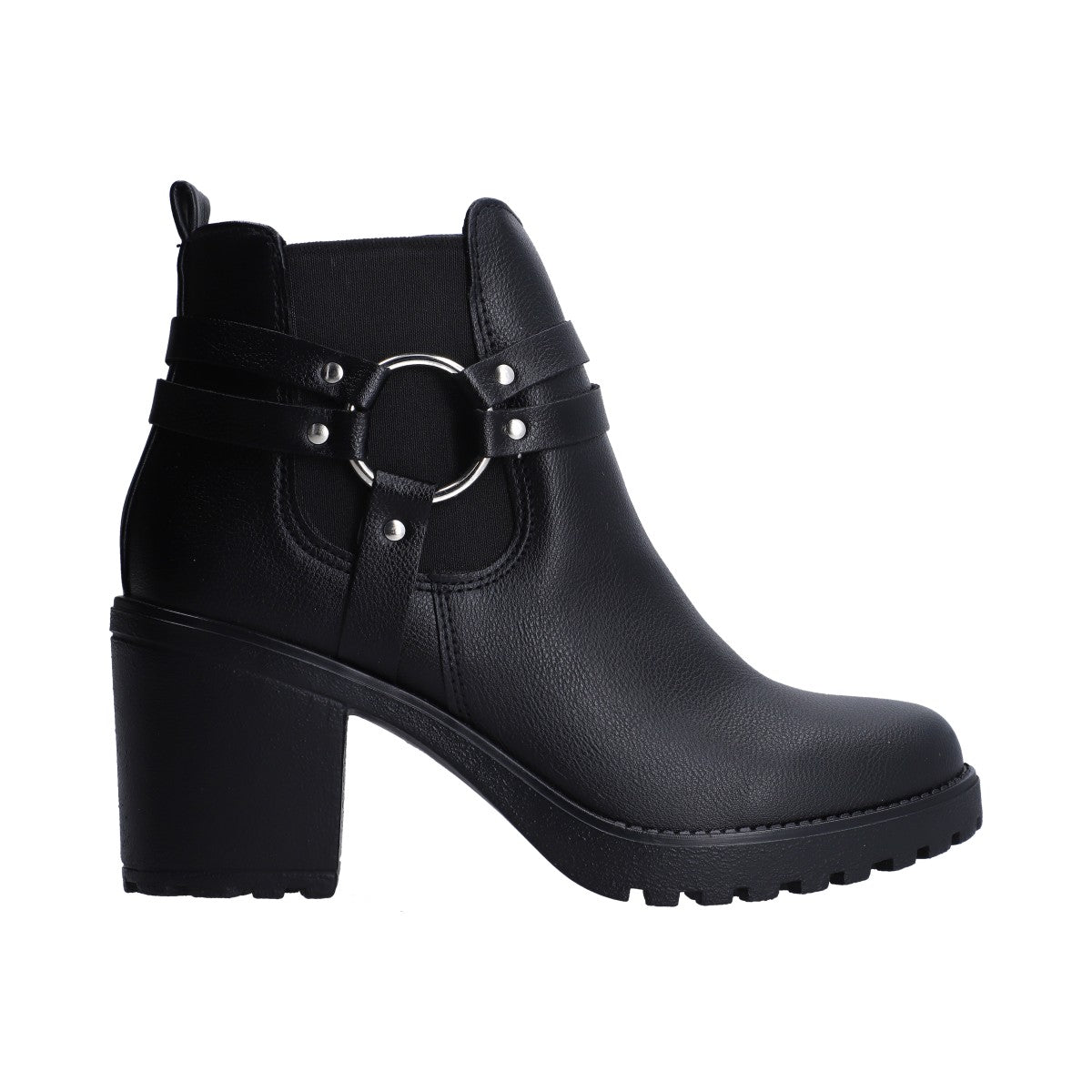 Botin Dama Berlin Sint Negro Con Arnes Metalico Plata