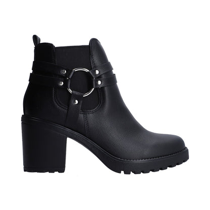 Botin Dama Berlin Sint Negro Con Arnes Metalico Plata