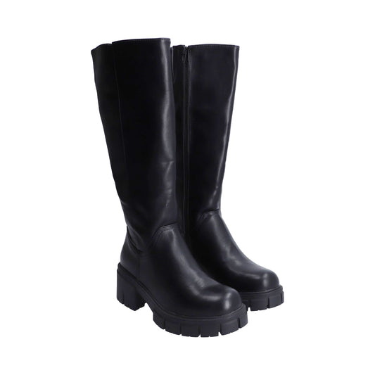 Bota Dama Chunky Negra Ajustable Punta Ovalada