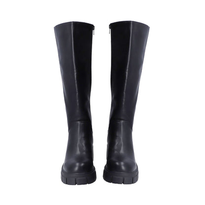 Bota Dama Chunky Negra Ajustable Punta Ovalada