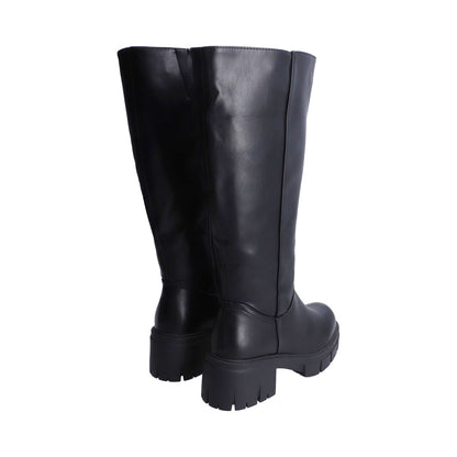 Bota Dama Chunky Negra Ajustable Punta Ovalada