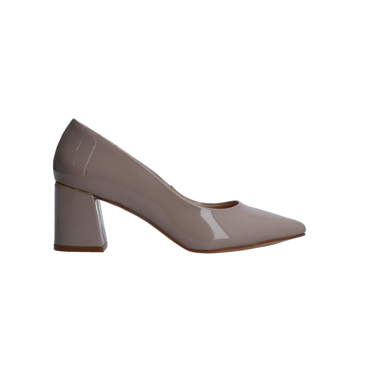 Zapatilla Dama Lady Paulina Charol Beige Tacón Cuadrado