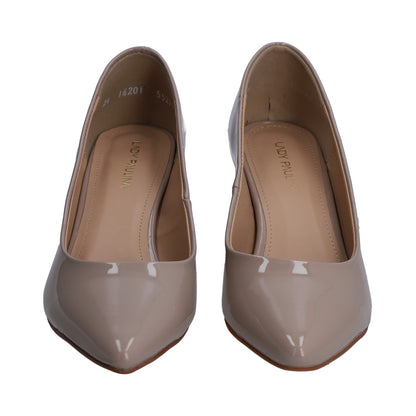 Zapatilla Dama Lady Paulina Charol Beige Tacón Cuadrado