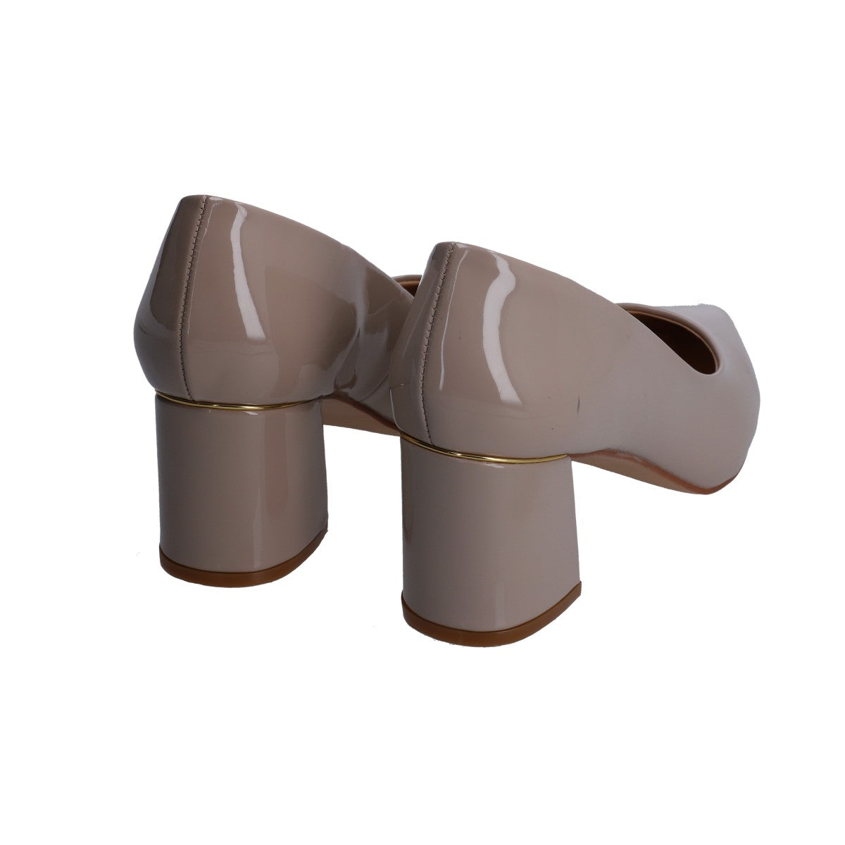 Zapatilla Dama Lady Paulina Charol Beige Tacón Cuadrado