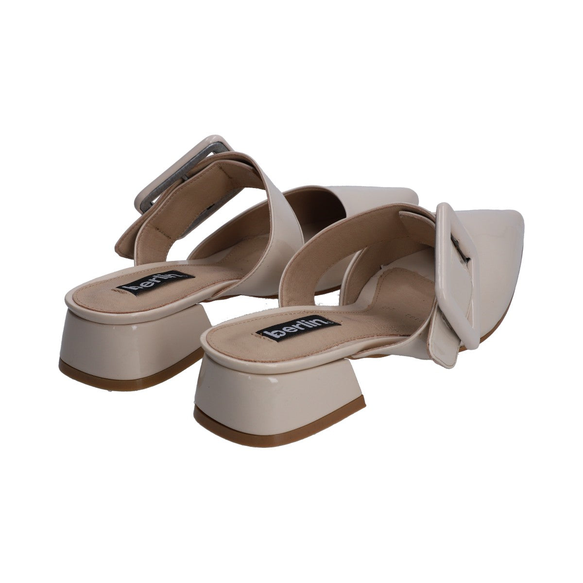 Zapatilla Dama Berlin Charol Hueso Tacón Cuadrado