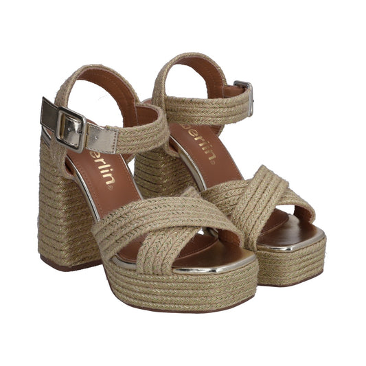 Sandalia Casual Dama Media Plataforma Y Tacón Beige