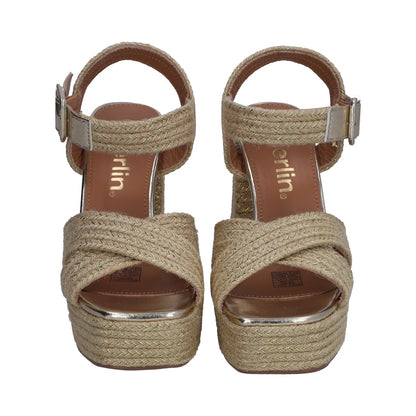 Sandalia Casual Dama Media Plataforma Y Tacón Beige