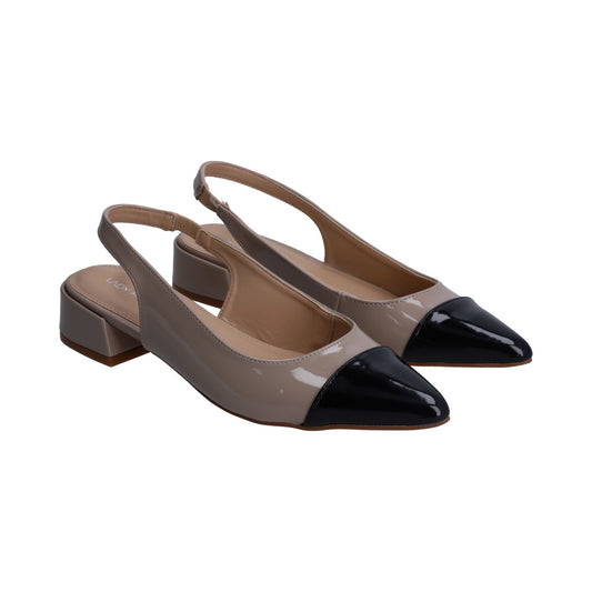 Zapatilla Berlin Beige Con Negro Destalonada Y Tacón Bajo
