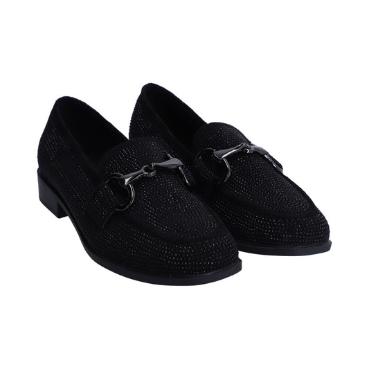 Mocasín Berlin Dama Negro Cristales Y Herraje