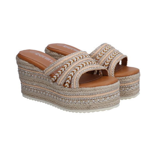 Sandalia Casual Dama Berlin Textil Beige Plataforma Alta