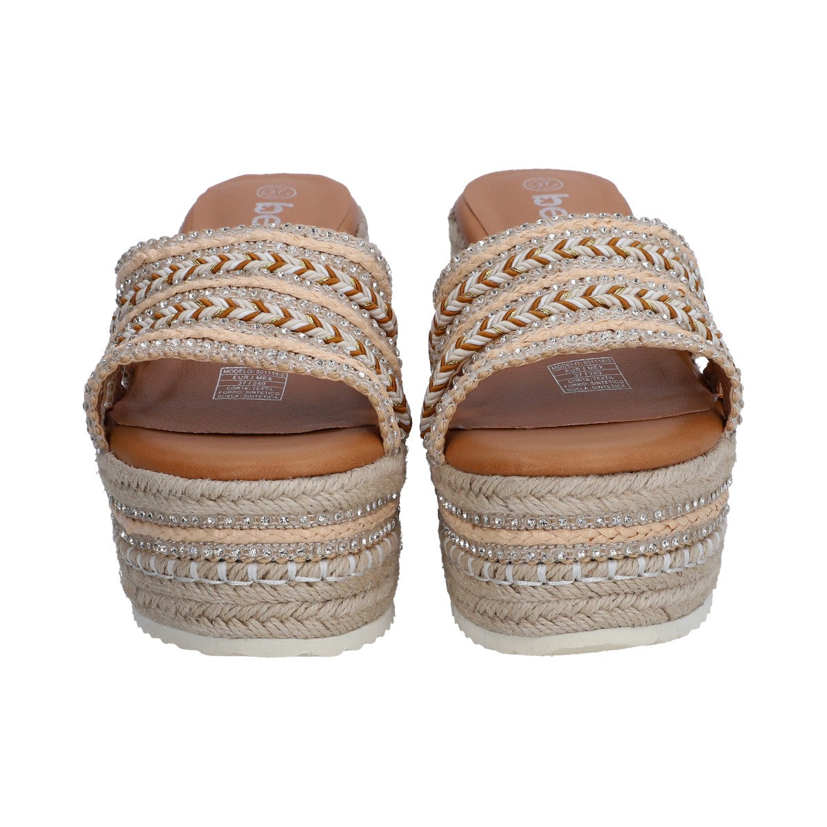 Sandalia Casual Dama Berlin Textil Beige Plataforma Alta