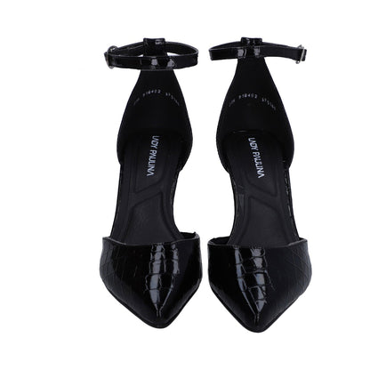Zapatilla Dama Lady Paulina Croco Negro Tacón