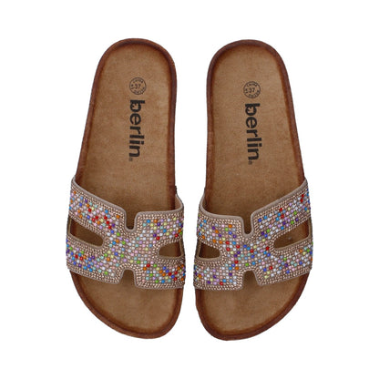 Sandalia Casual Dama Berlin Multicolor Piedras de Plataforma Baja