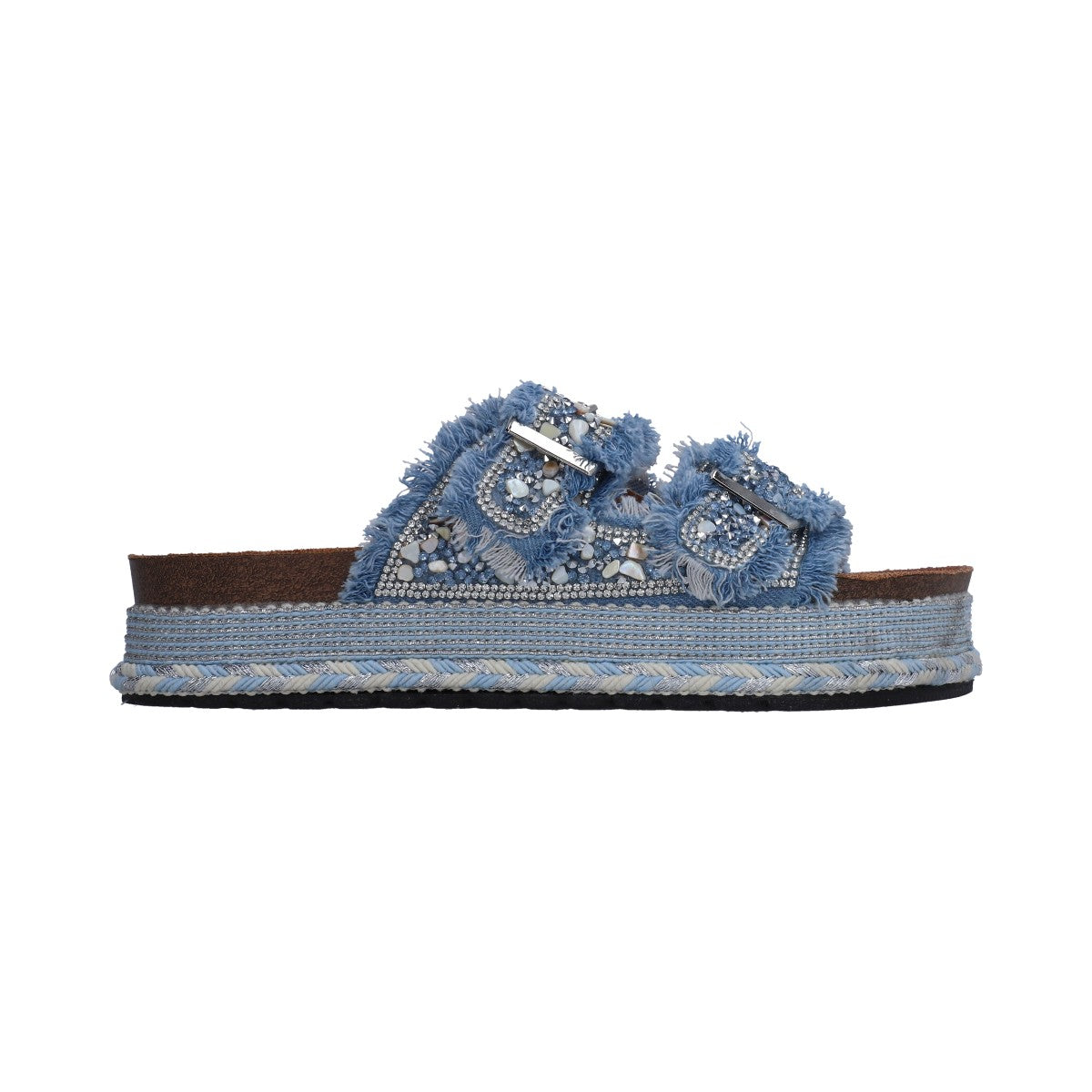 Sandalia Dama Berlin Azul Jeans Plataforma Yute