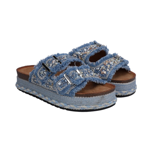Sandalia Dama Berlin Azul Jeans Plataforma Yute