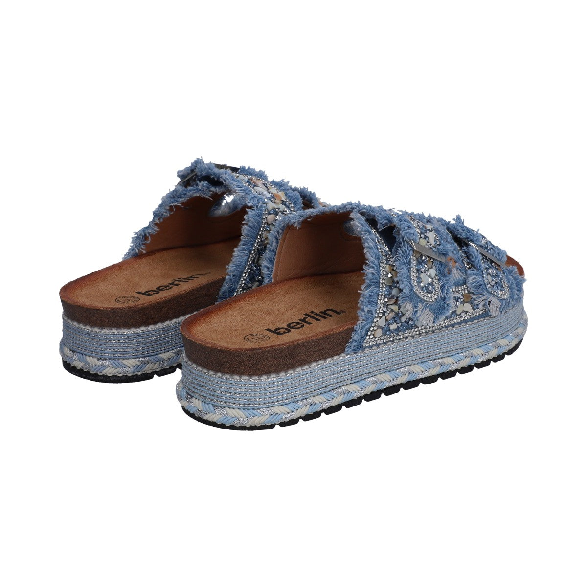 Sandalia Dama Berlin Azul Jeans Plataforma Yute