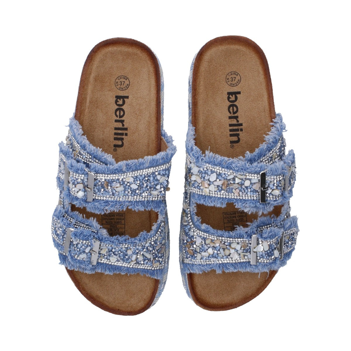 Sandalia Dama Berlin Azul Jeans Plataforma Yute