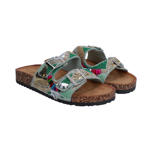 Sandalia Casual Dama Berlin Multicolor Verde Cristales Plata