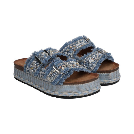 Sandalia Casual Dama Berlin Textil Azul Plataforma Baja